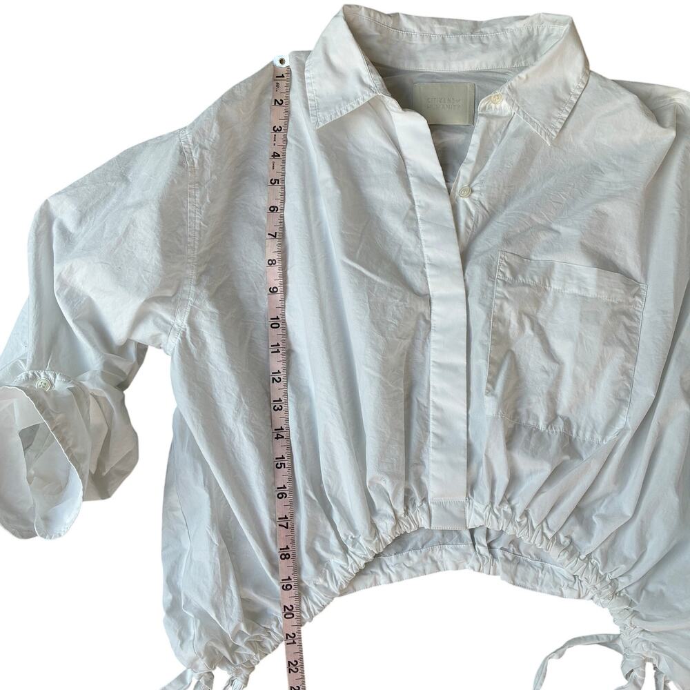CITIZENS OF HUMANITY Alexandra White Poplin Ruched Tie Button Shirt Size S - Picture 8 of 9
